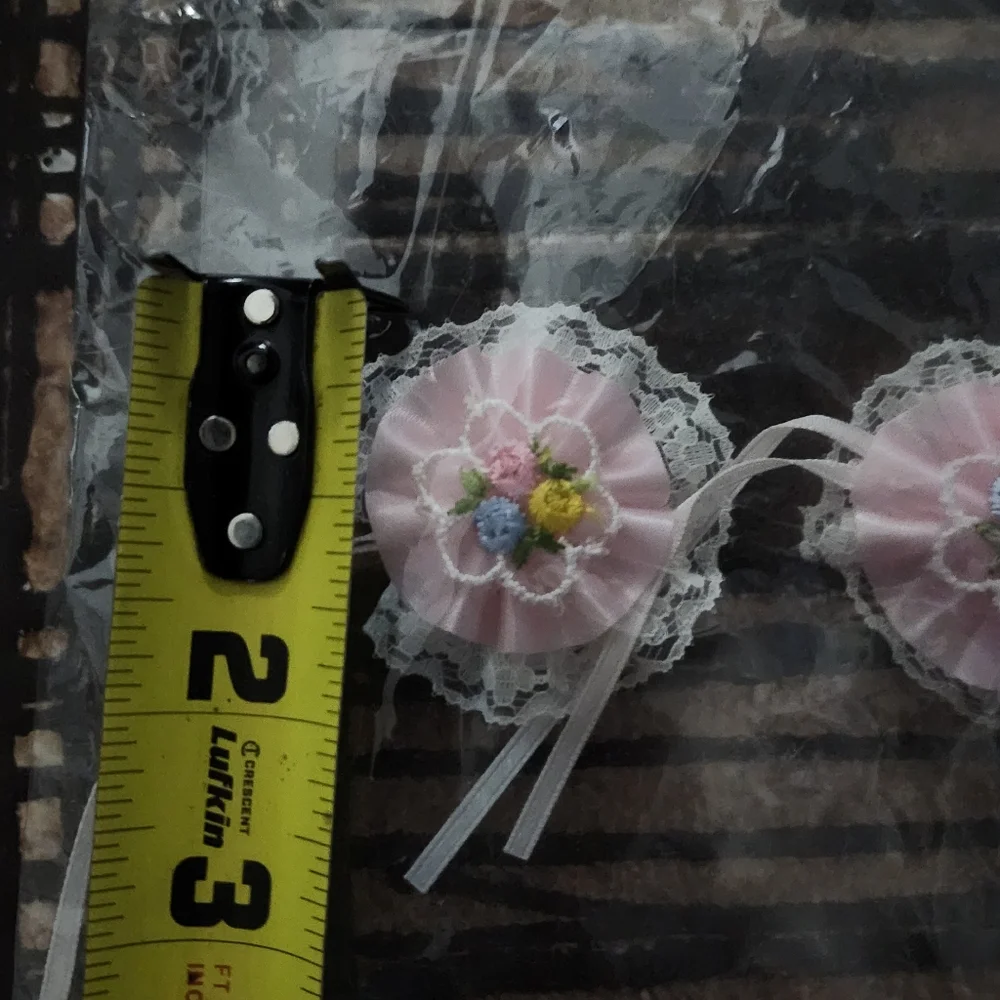 Pink Floral Hair Clips with Lace Trim New Old Stock